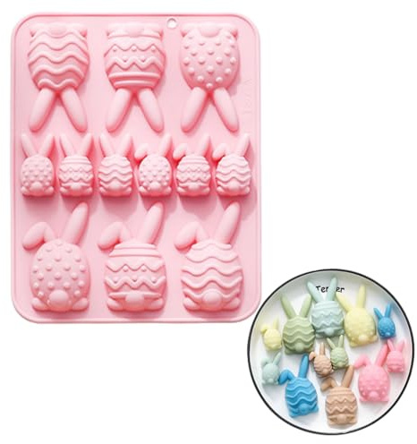 PTaizjjz Easter Silicone Mould 12 Cavity Egg Shapes Mould Rabbit Mould for DIY Chocolate,Candy,Jelly