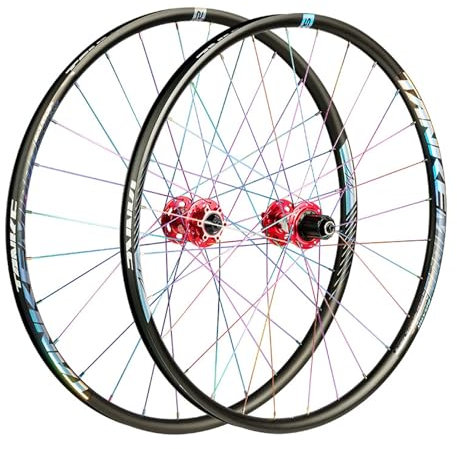 Mountainbike Radsatz 26/27,5/29 Zoll, Schnellspanner Räder mit Scheibenbremse, Hochfeste Aluminiumfelge mit Doppelwand Drahtreifen(Red QR_26in)