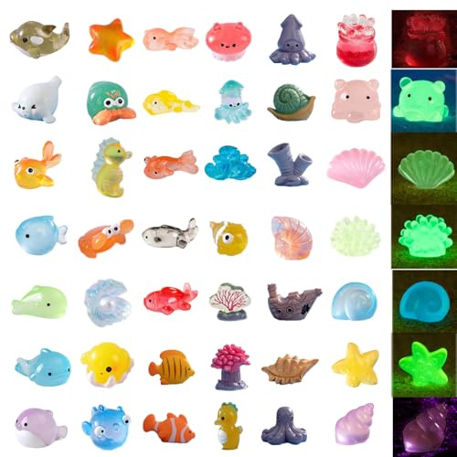 Hedmedum 42 pezzi Mini figure di vita marina, figure di animali dell'oceano in resina Decorazione, per fai da te acquario giardino festa favore decorazione piccoli pesci