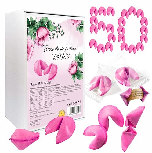 D&D Fun Cookies Biscuits de fortune colorés |Excellente idée de cadeau pour les invités |Biscuits de fortune pour les fêtes |Emballés individuellement |Biscuits de fortune chinois (ROSE M, 50, unité)