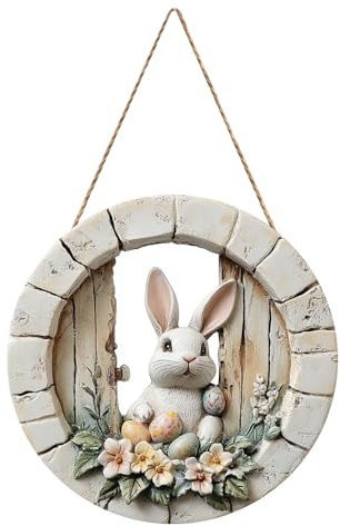 Türschild Ostern Haustür Osterkranz Türkranz Ostern Frühling Oster Außen Innen Türdeko zum Aufhängen Osterdeko Fenster Hängend Osterschmuck Holz Osterhase Deko Modern Frühlingsdeko Draussen (#16)