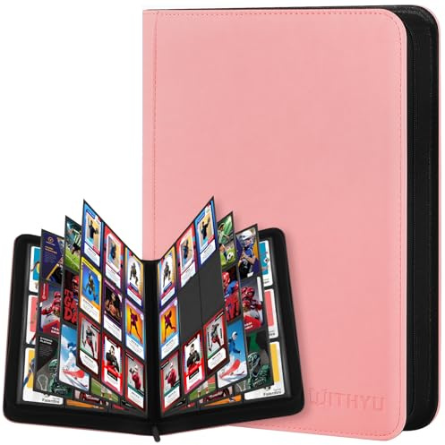 WITHYU Album da Collezione per Carte - 30 Pagine Capienza 540 Carte, Portacarte Impermeabile e Antiumido con Tasche a Inserimento Laterale per TCG/Gioco/Sportive, Design senza Anelli (Rosa)