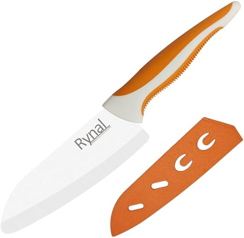 Rynal Ceramic Knife - 5.5 Chef's Santoku Knife - Light, Precise, Sharp Ceramic Kitchen Knife with Cover & Soft Grip