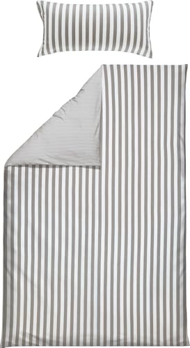 Erwin Müller Wende-Bettwäsche Edelflanell Streifen Silber-weiß Größe 40x80 cm / 135x200 cm - flauschig weich, angenehme Wärme, temperaturausgleichend, pflegeleicht, mit Reißverschluss