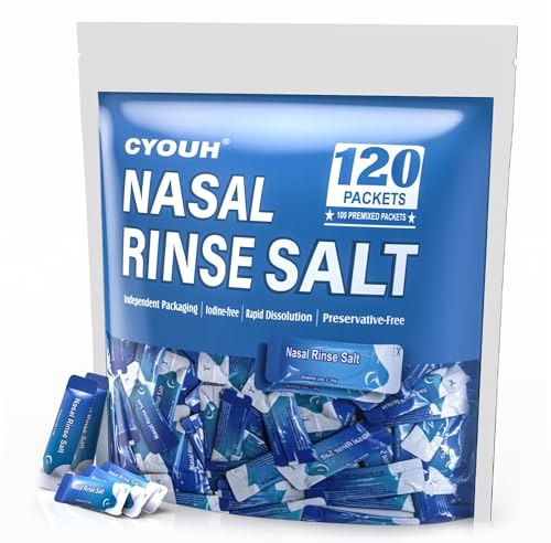CYOUH 120PCS Vacuum-Packed Nasal Saline Rinse Packets, 2.34g Neti Pot Salt, Sinus Relief | Sinus Care, Individually Wrapped for Adults & Kids