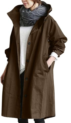 Trench Donna Invernale, Cappotto Invernale da Donna con Cappuccio Monopetto Spolverino Elegante Esteso al Ginocchio Antivento Trench Giacca Capispalla con Tasche