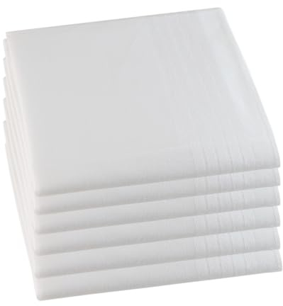 Luxame Premium Cotton Handkerchiefs 18.5 x 18.5 Inches (Classic White Mono Pattern, Pack of 6), Assorted Colors/Patterns – Soft, Absorbent & Durable – Men's Pocket Square