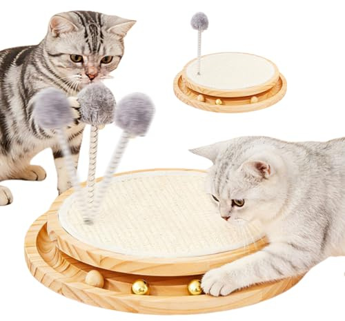 SOONHUA Sisal Kratzbrett Katzen 3 in 1，Widerstandsfähig Katzenkratzbrett mit Natürliche Sisal Pad & Katzenminzekugeln & Glocken Ball, für Katzen Spielen, Entspannen