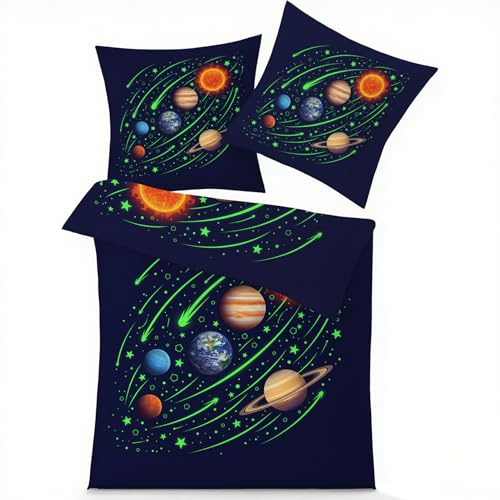 GEDAEUBA Planeten Kinder Bettwäsche 135x200 Winter - Sonnensystem Weltraum Bettbezug, Wendebettwäsche und Kissenbezug 80x80, Weiche & Angenehme Mikrofaser Bettwäsche-Sets mit Reißverschluss