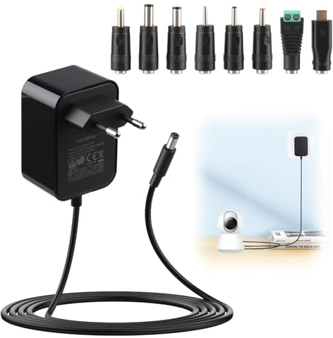 12V 2A Fuente de Alimentación Universal 12V 2A AC DC Adaptador de Corriente 24W con 8 Enchufes para LED, Router, Cámaras de Seguridad, Altavoces, y Más Dispositivos Parlantes Enrutadores