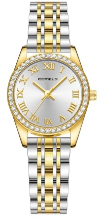 CIVO Elegante Diamant Analog Damenuhr: Gold/Silber Wasserdicht Uhr Damen mit Sonnenschliff Zifferblatt - Edelstahl Quartz für Arbeit und Freizeit - Modebewusste Frauen
