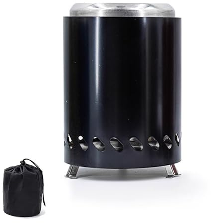 Estufa de Leña Portátil, Estufa Pellets Pequeña de Acero Inoxidable 304, Ideal para Camping, Senderismo, Supervivencia y Actividades al Aire Libre(Black)