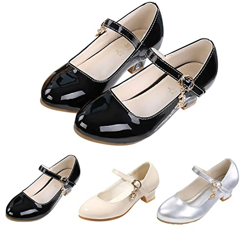 Zapatos de charol para niña, 28 zapatos de noche, hebilla ajustable, correa de tacón, elegantes zapatos de tacón para trajes de escenario, ocasiones festivas, zapatos de vestir Mary Janes, bailarina