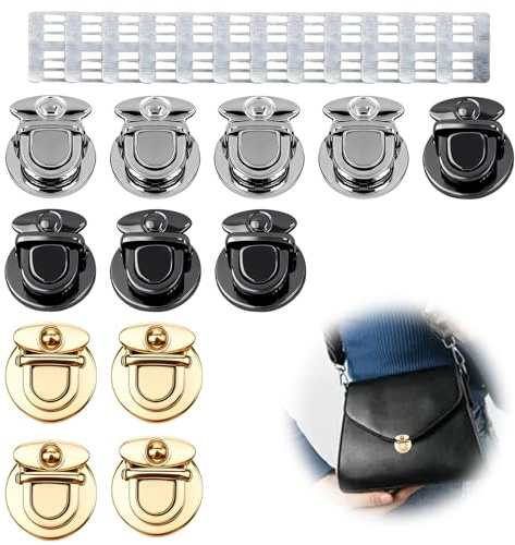 12 Piezas Cierres para Bolsos, Cierre para Bolso de Ganchillo, Carteras de Cuero para Accesorios Hardware Carteras Embragues DIY Artesanías, con 12 espaciadores(Oro, Plata y Negro)