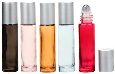 PRETYZOOM 10Pcs 10Ml Essential Oil Roll-On Bottles Glass Subpackaging Containers with Silver Caps for Perfume, Deodorant, and Travel Use, Refillable Empty Roller Bottles Set