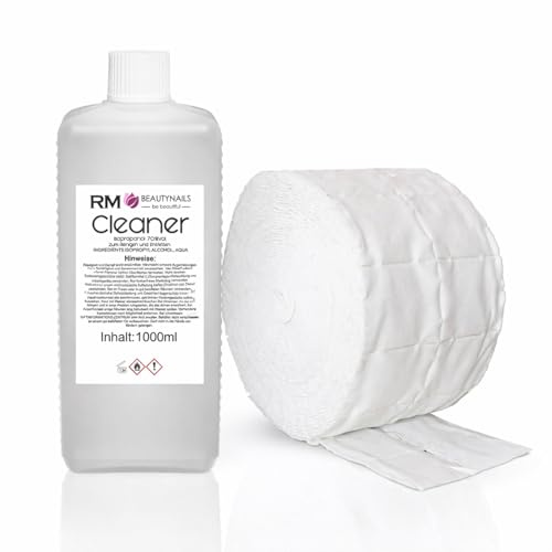 Nagel Cleaner 1000ml Isopropanol Sparset mit 500 Zellstofftupfern – UV Gel Cleaner für Gelnägel Acryl Nageldesign Schwitzschicht Entferner Nagelentfetter Nail Prep Studio Zubehör