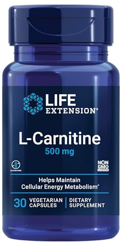 Life Extension L-Carnitine – 500 mg, Energy Supplement, Memory Supplement – Free Form Amino Acid, Nitric Oxide Support, Healthy Blood Pressure – Gluten-Free, Non-GMO, Vegetarian – 30 Capsules