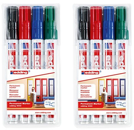 edding 3000 Permanentmarker, sortiert - 4er Set - nachfüllbar, 2 Packungen