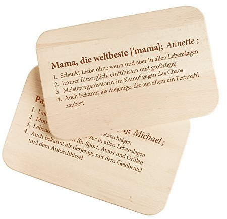 Casa Vivente Frühstücksbrettchen mit Gravur, 2er Set, Definition Mama und Papa, Personalisiert mit Namen, Geschenkideen zum Muttertag und Vatertag, Geburtstagsgeschenk für Männer und Frauen