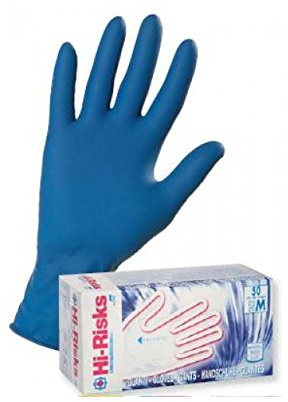 Hi-Risks – Latexhandschuhe, pulverfrei, mikrofein aufgeraut, mit erhöhter Dicke und Länge, Größe: L, Inhalt: 50 Stück