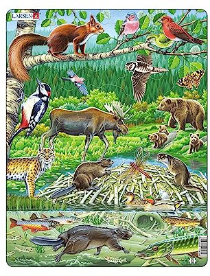 Larsen Puzzles FH15 Kinder Rahmenpuzzle Sommertag im nordischen Wald, 45 Teile, ab 4 Jahre, Lernspielzeug, Konzentration, Spielspaß