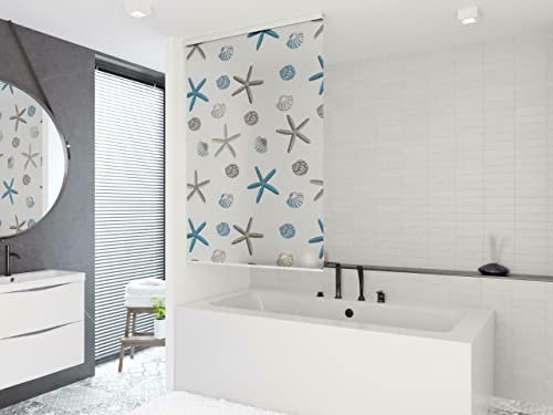 HALB-KASSETTEN DUSCHROLLO DUSCHVORHANG 60 Breite x 240 cm Höhe MODELL OCEANIC! ** WEISS BRAUN BLAU ** SHOWER ROLLO CURTAIN!