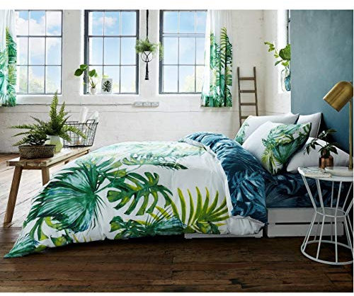 GC GAVENO CAVAILIA Poly-Cotton Palm Leaves Duvet Cover Double, Printed Reversible Bedding Set, Easy Care Quilt Cover With Pillowcases, Multicolor