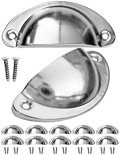Fuxxer 10x Klassische Schubladen-Griffe, Möbel-Griffe, Griff-Muscheln, verchromt, 80x36mm