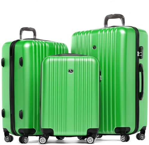 FERGÉ Kofferset 3 teilig Hartschale Toulouse Reisekoffer Trolley-Set (Handgepäck, L, XL) 3er Set Hartschalenkoffer Roll-Koffer 4 Rollen 100% ABS grün