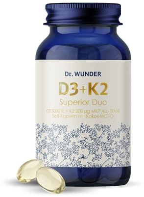 Dr. Wunder Vitamin D3K2 5000: 120 Soft-Kapseln mit MCT-Öl | Vitamin D3 5000