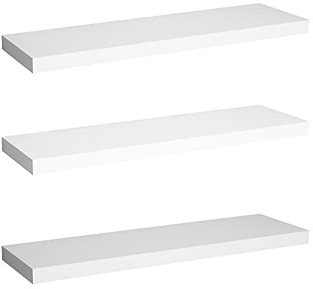WOLTU Mensole da Muro Scaffale a Parete Decorazione per Cameretta Ufficio Libreria Porta CD/DVD Legno Bianco 110cm 3 Pezzi RG9316ws-3
