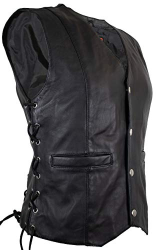 Damen Biker Lederweste mit Druckknöpfe