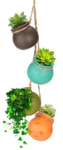 Surplex 4PCS Sukkulenten Töpfe, Keramische Hängende Klein Keramik Blumentöpfe für Kaktus Moos Mini Zimmerpflanzen Mit Seil Ablaufloch, Haus Indoor Outdoor Büro Dekorative Container