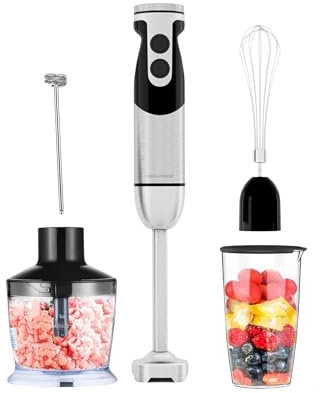 Frullatore a immersione MegaWise Pro Titanium Reinforced 5 in 1, potente 400 W con lame più affilate dell'80%, frullatore con cavo a 12 velocità (nero)