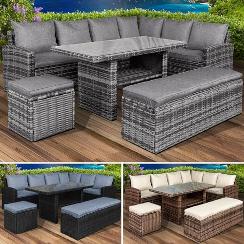 BRAST® Gartenmöbel Set Eco | bis zu 9 Personen viele Farben | inkl. extra Dicke Kissen | TÜV geprüft | Outdoor Loungemöbel Sitzgruppe Essgruppe Garnitur | Grau/Anthrazit