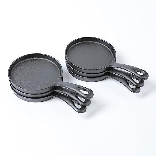 HAWOK Mini plancha redonda de hierro fundido, sartén para crepes de 5 pulgadas, juego de 6