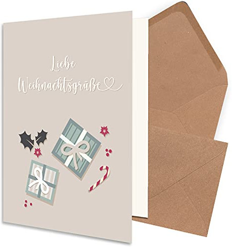 NEUSER PAPIER 200x nachhaltiges Weihnachtskarten-Set DIN A6 in Altrosa mit Mistelzweig und Geschenken - Faltkarten mit Umschlägen DIN C6 in Kraftpapier Rosa - Weihnachtsgrüße für Firmen und Privat