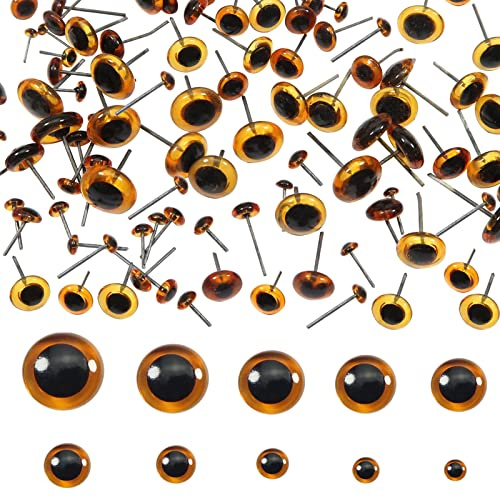 TOAOB 100 Stück Glas Augen Braun 3-12 mm Rund Plug in Metallnagel | Gemischte Größe, Klein Glas Puppenaugen für DIY Basteln, Marionette Puppenherstellung Tieraugen