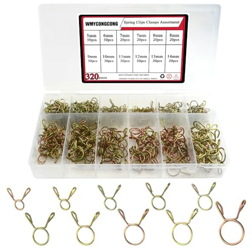 WMYCONGCONG 320 Stück Kraftstoffleitung Schlauch Wasserrohr Rohr Frühling Clips Schellen Rohrschellen Fastener Assortment Kit 10 Größen 5-14mm für Motorrad Roller ATV