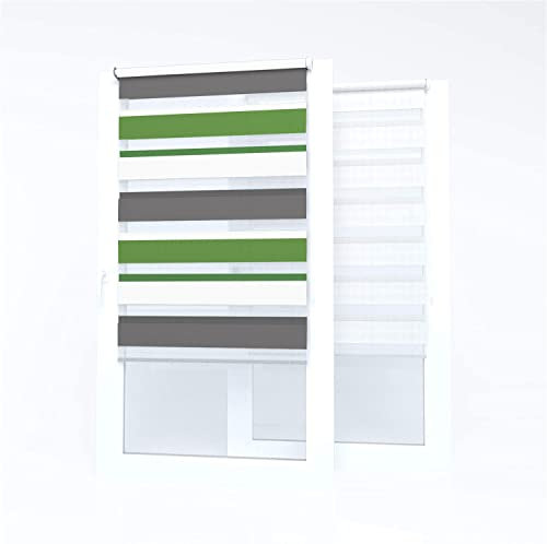 Market-Alley Doppelrollo Klemmfix Rollos ohne Bohren Klemmrollo Duo Rollo Fensterrollo lichtdurchlässig & verdunkelnd für Fenster und Tür (Weiß/Grau/Grün ; 40 x 150 cm ; BxH)
