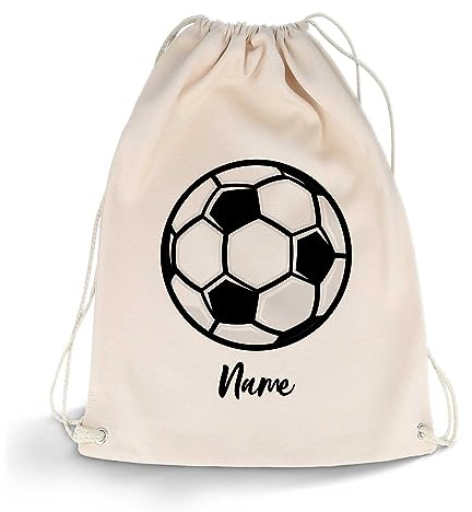 GRAVURZEILE Bedruckter Turnbeutel - Sportball Design & Wunschname - Sportbeutel Rucksack Daypack Gymbag mit Kordelzug - für Schule & Freizeit Sport - für Jungen & Mädchen - Farbe: Fußball