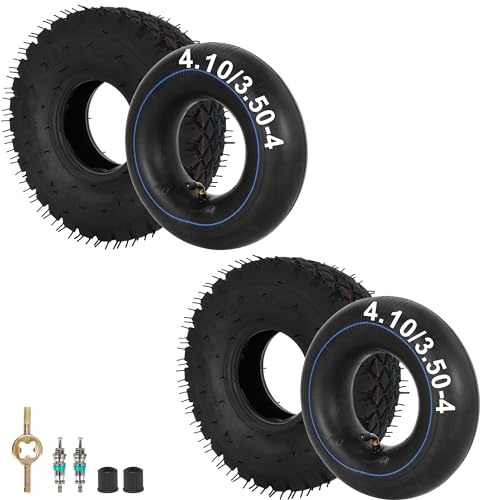 4,10/3,50-4 pneus et chambres à air avec tige d'angle, 4,10-4 Set de 2 | pour le remplacement de la souffleuse à neige de chariot, 410-4 pneus de tondeuse à gazon kart générateur Baja bladez 10x3,50