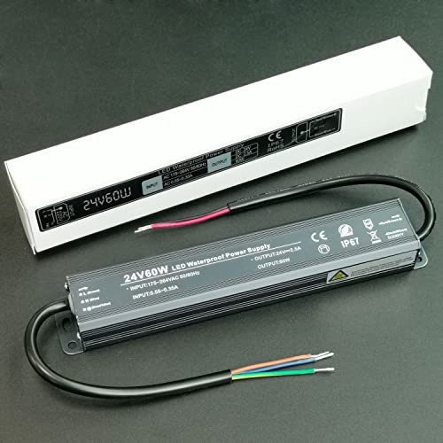 60W Transformador 220V a 24V, IP67 Resistente al Agua Transformador LED | Alinana Driver para Lámparas y Tiras LED, Carteles, Cámara Web al Aire Libre (0-2,5A)