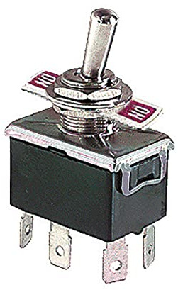 Deviatore bipolare a leva DPDT bipolare (ON)-OFF-(ON) con terminali faston 6,35mm, foro di montaggio diametro 12mm, 250V 10A