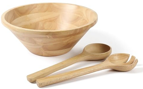 MARTHA STEWART Coban 3 pc 13 Round Wood Salad Bowl W/ 2 Servers