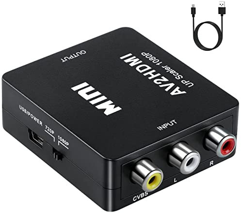 INF RCA auf HDMI Konverter, Cinch auf HDMI Adapter für Wii/PS2/PS3/PC/Xbox/SNES/N64/STB/VHS/VCR/DVD/Kamera, Unterstützt PAL/NTSC mit USB Kabel, Unterstützt 1080P 60Hz.
