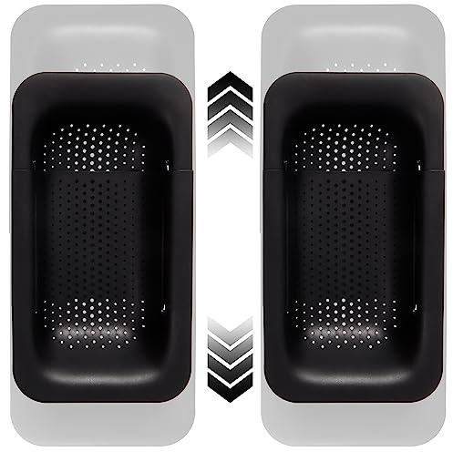 Lot de 2 passoires et passoires pliables en plastique extensible pour fruits et légumes pour cuisine (longueur 34,5 à 47,5 cm) Noir
