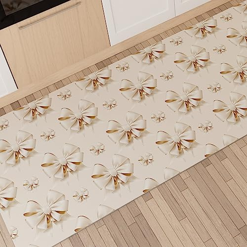 PETTI Artigiani Italiani - Tappeto Cucina Antiscivolo Lavabile in Lavatrice, Passatoia Cucina, Tappeto Cucina Lungo, 52x180 cm, Disegno Fiocco Beige, 100% Made in Italy