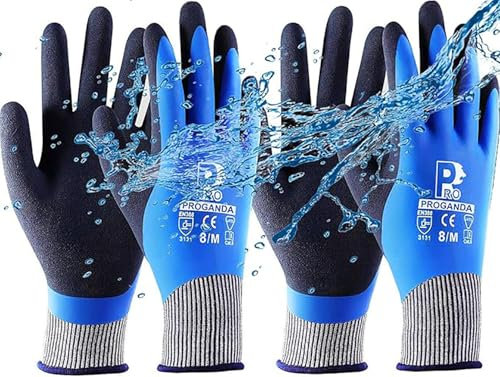 PROGANDA 2 Paar Wasserdichte Arbeitshandschuhe Gartenhandschuhe Schutzhandschuhe, Double Latex beschichtet handschuhe für Garten Hof im Freien arbeiten