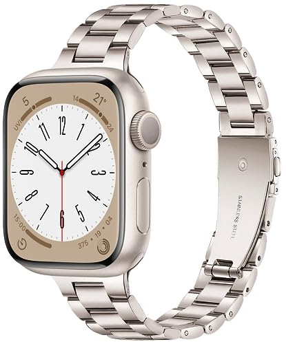 Vamyzji Slim Stainless Steel Strap Compatible with Apple Watch 42mm(Series 11/10) 41mm 40mm 38mm for Women/Men, Metal Apple Watch Strap iWatch SE SE2 SE3, Series 11 10 9 8 7 6 5 4 3 2 1(Starlight)